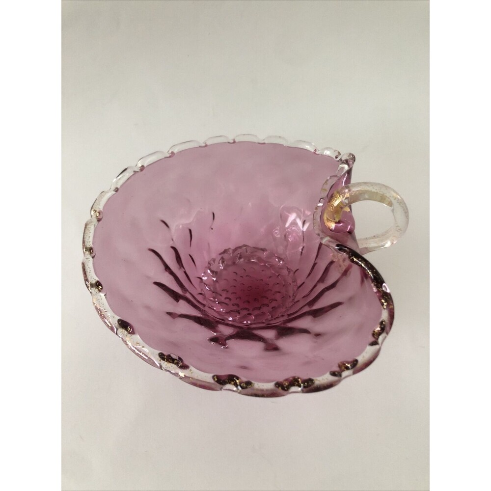 EUC Vintage Murano Cranberry Art Glass Gold Tidbit Aventurine Bowl Candy